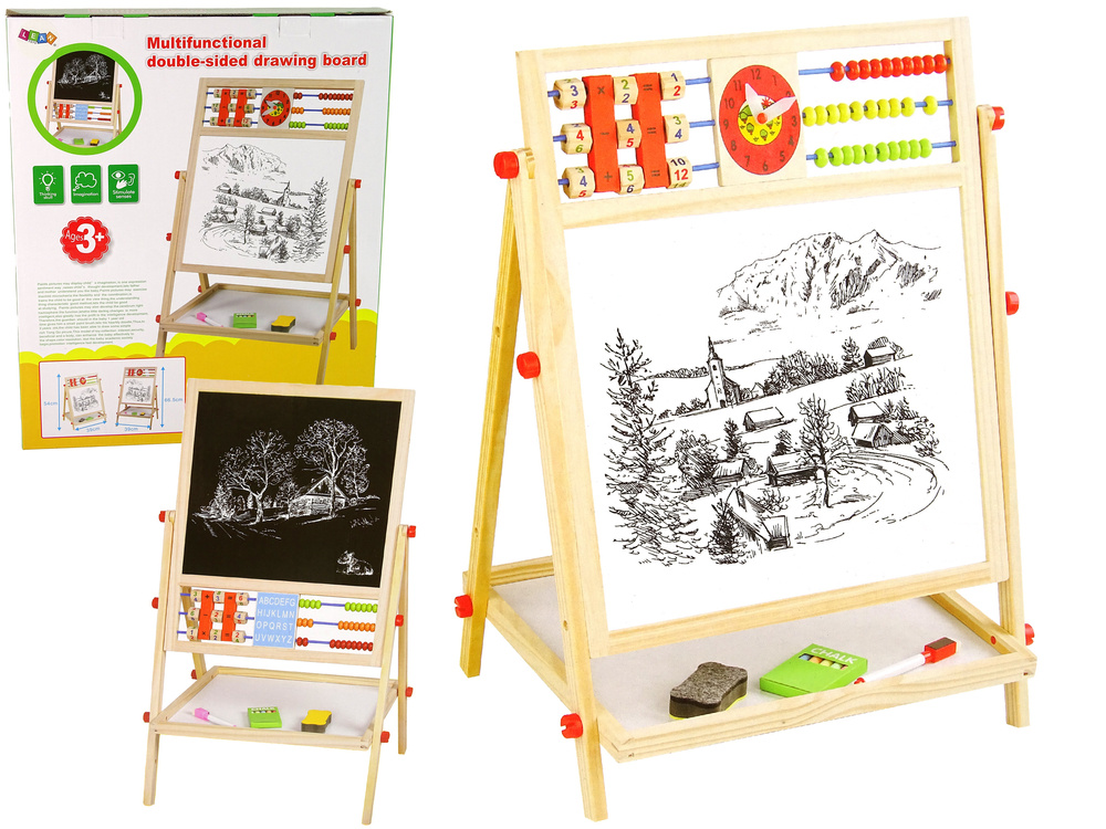 Medinė dvipusė piešimo lenta 2in1 lean toys