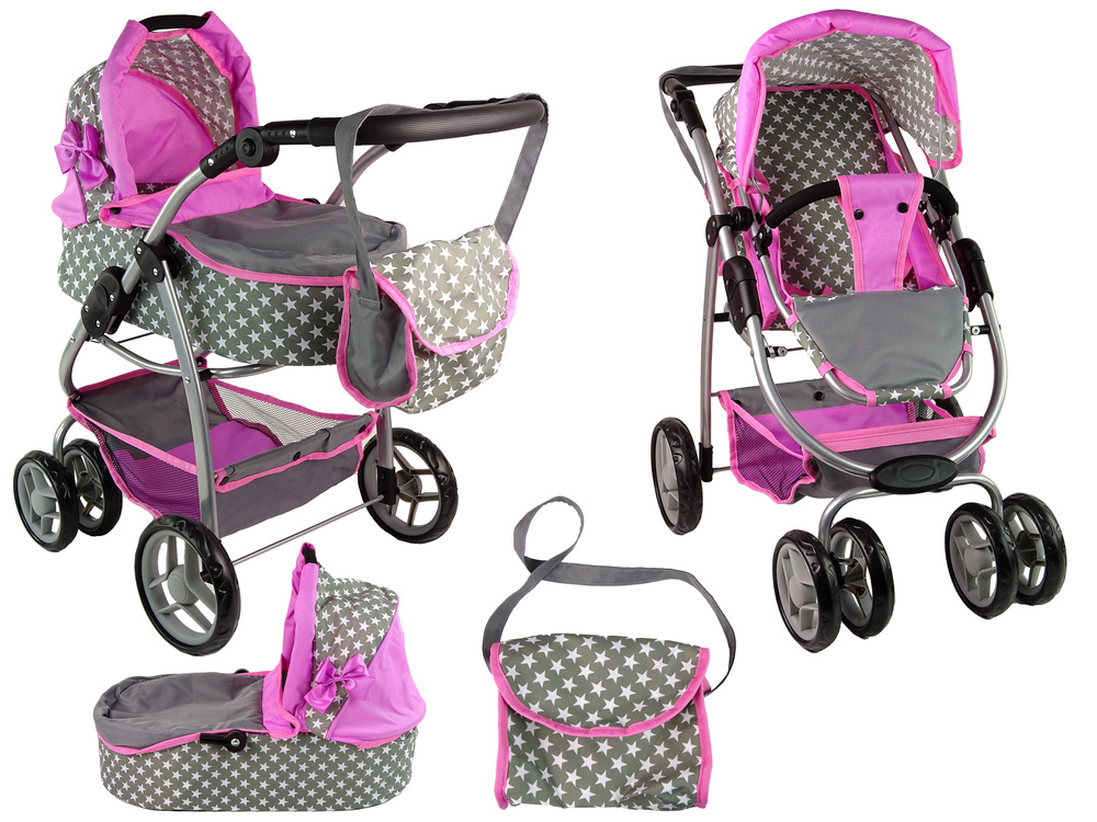 Lėlių vežimėlis lean toys 2in1, pilkas