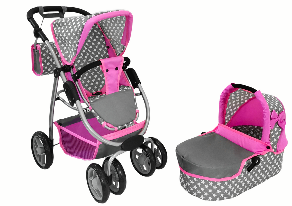 Lėlių vežimėlis lean toys 2in1, pilkas