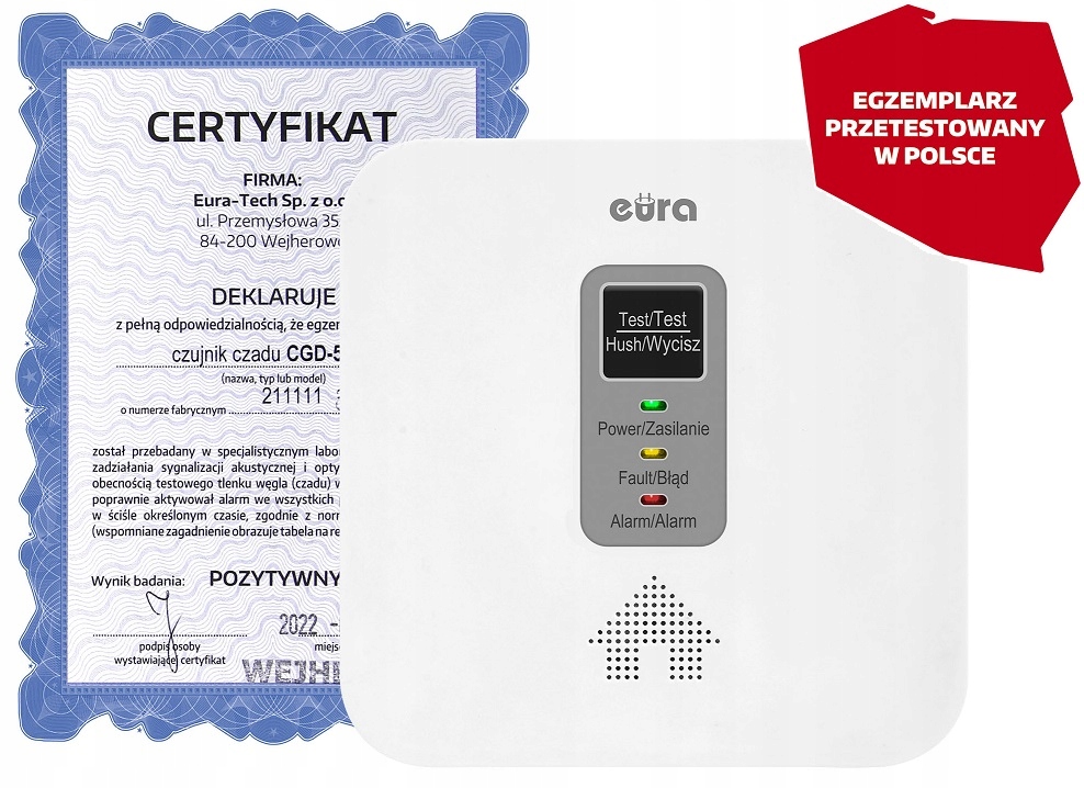Anglies monoksido ir dujų detektorius Eura CGD-50A2