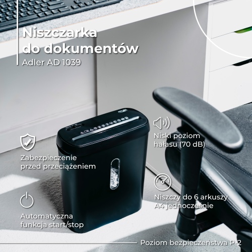 Adler ad 1039 popieriaus smulkintuvas