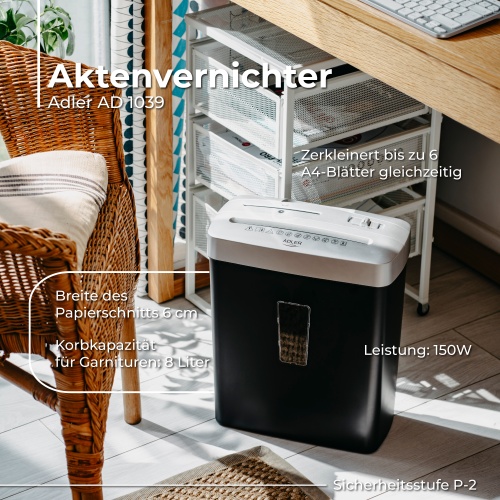 Adler ad 1039 popieriaus smulkintuvas