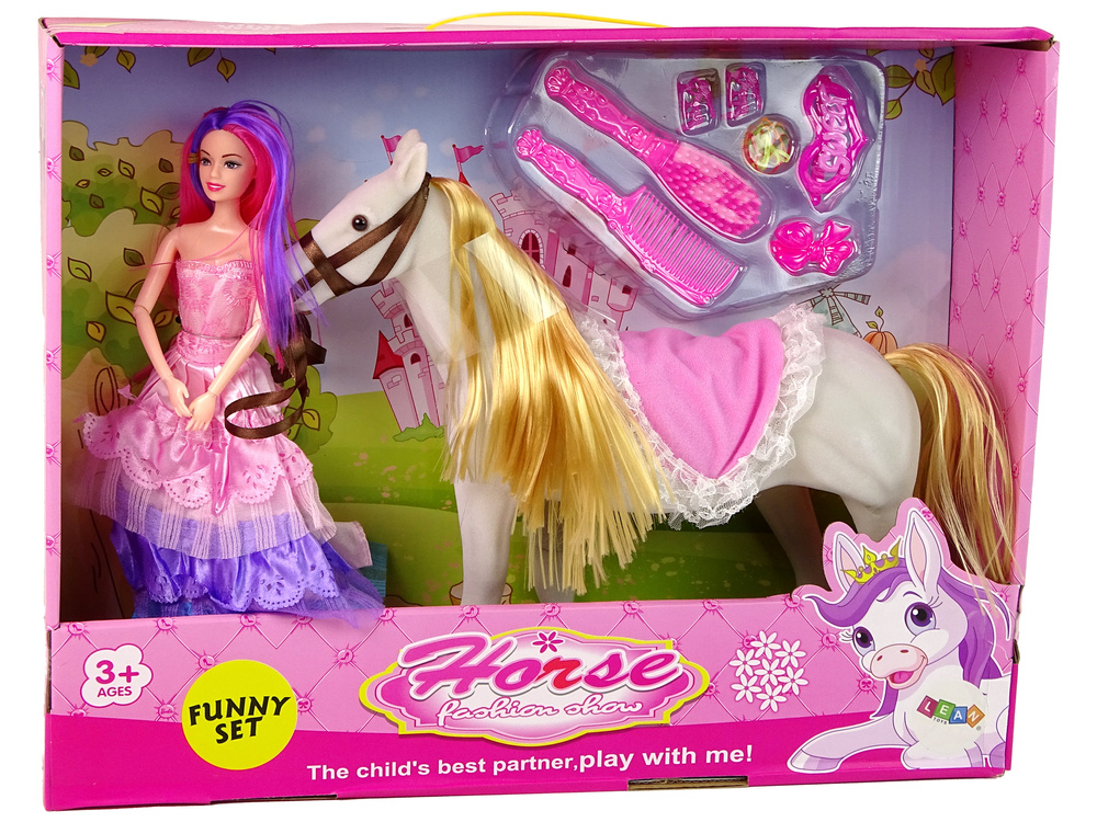 Princesės lėlė su baltu poniu lean toys