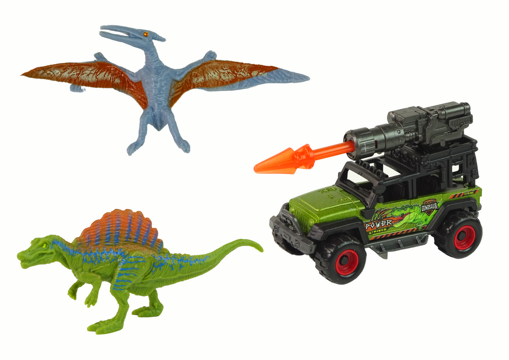 Figūrėlių rinkinys dinozaurai su visureigiu oranžine raketa leantoys
