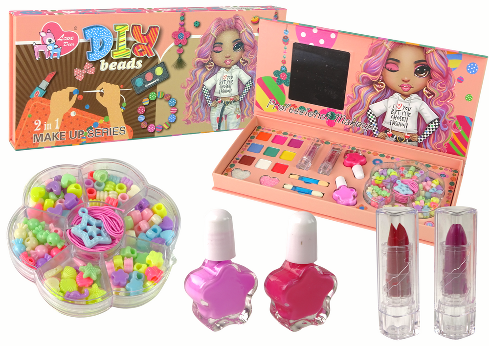 Makiažo ir papuošalų rinkinys leantoys jewelry makeup kit 2in1, 100 vnt.