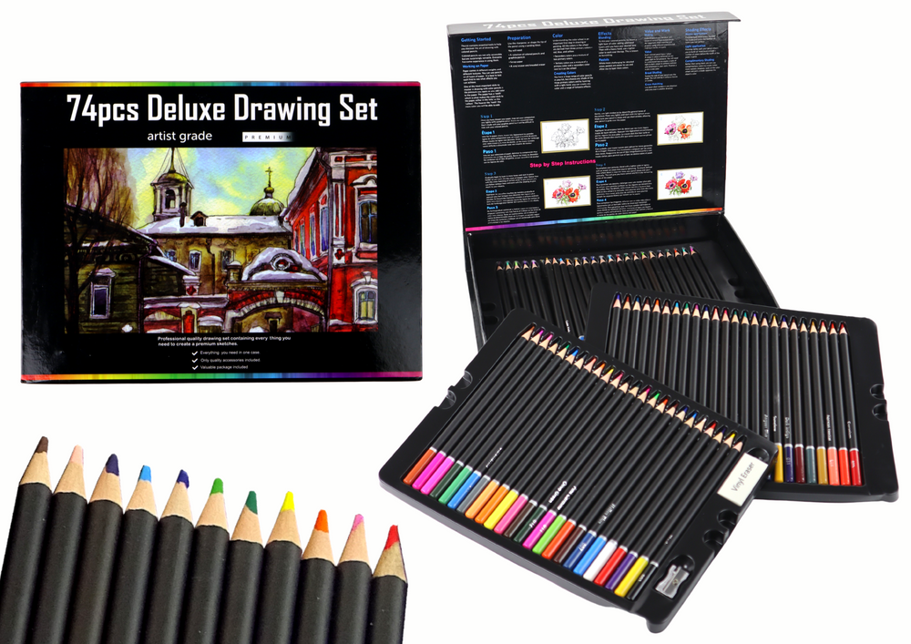 Pieštukų rinkinys Crayons dėžutėje Leantoys, 74 vnt.