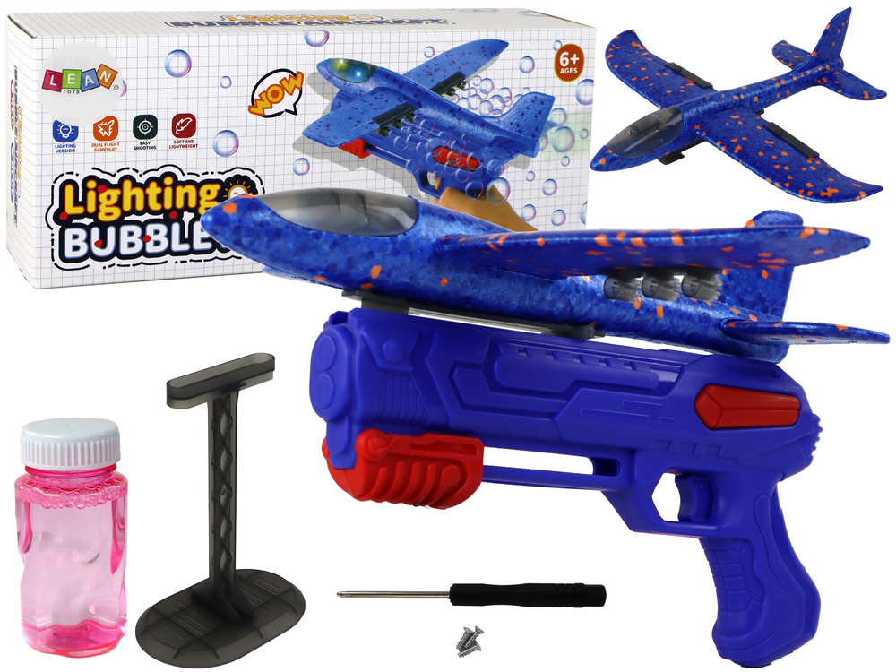 Lėktuvas pistoletas su muilo burbulais lean toys, mėlynas