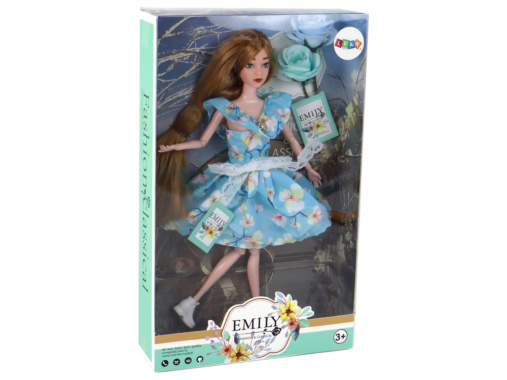 Lėlė emily (30 cm) su žaliomis akimis ir mėlyna suknele