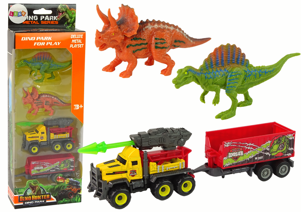Figūrėlių rinkinys dinozaurai su raketų automobiliu ir puspriekabe leantoys