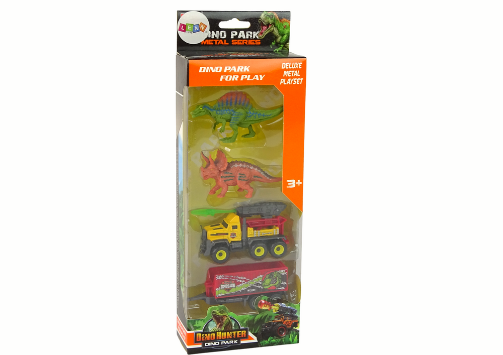 Figūrėlių rinkinys dinozaurai su raketų automobiliu ir puspriekabe leantoys