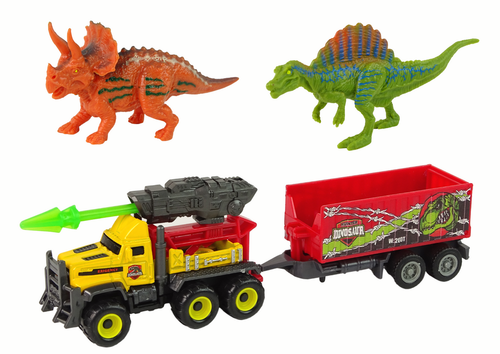 Figūrėlių rinkinys dinozaurai su raketų automobiliu ir puspriekabe leantoys