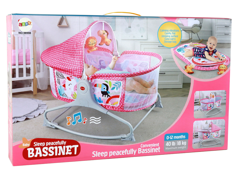 Daugiafunkcinis gultukas/sūpynės rocker 2in1 lean toys, pink, 85x70x50 cm