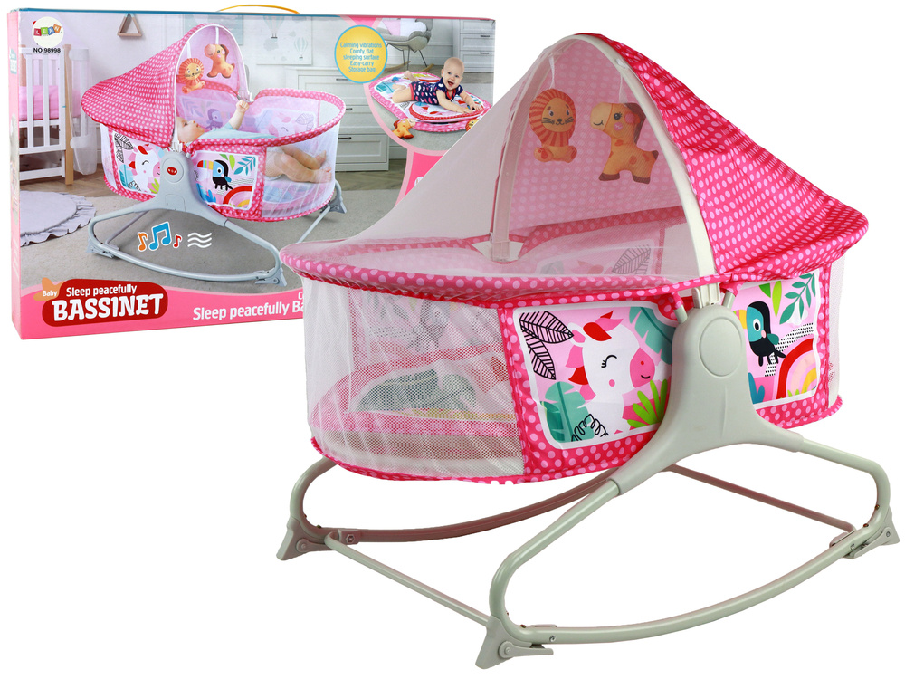 Daugiafunkcinis gultukas/sūpynės rocker 2in1 lean toys, pink, 85x70x50 cm
