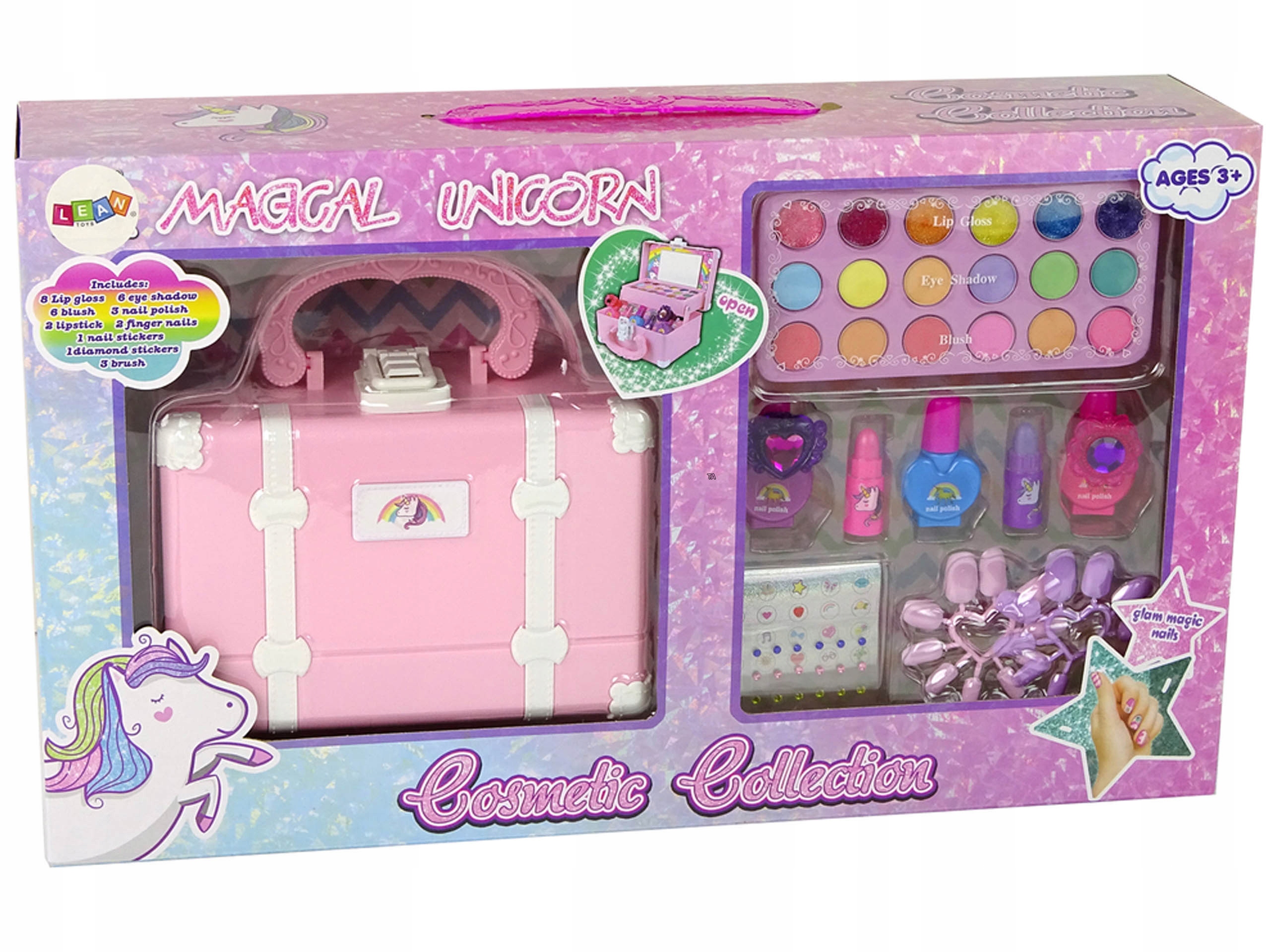 34in1 grožio rinkinys nagams makeup box pink make up