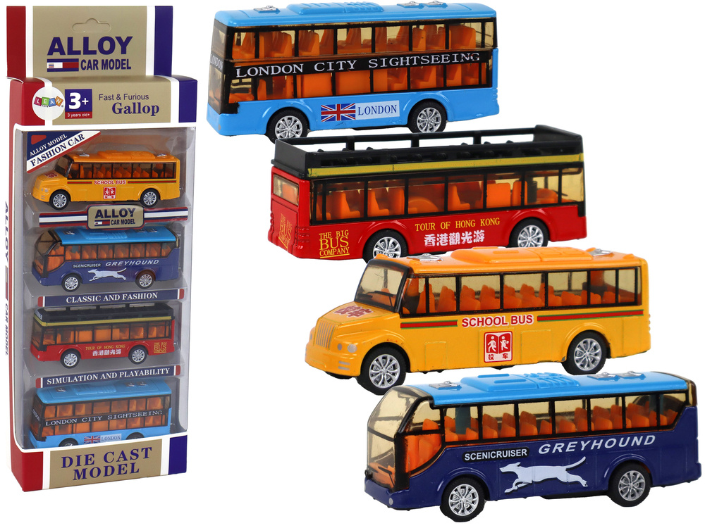 Žaislinių autobusų rinkinys lean toys, 4 vnt.