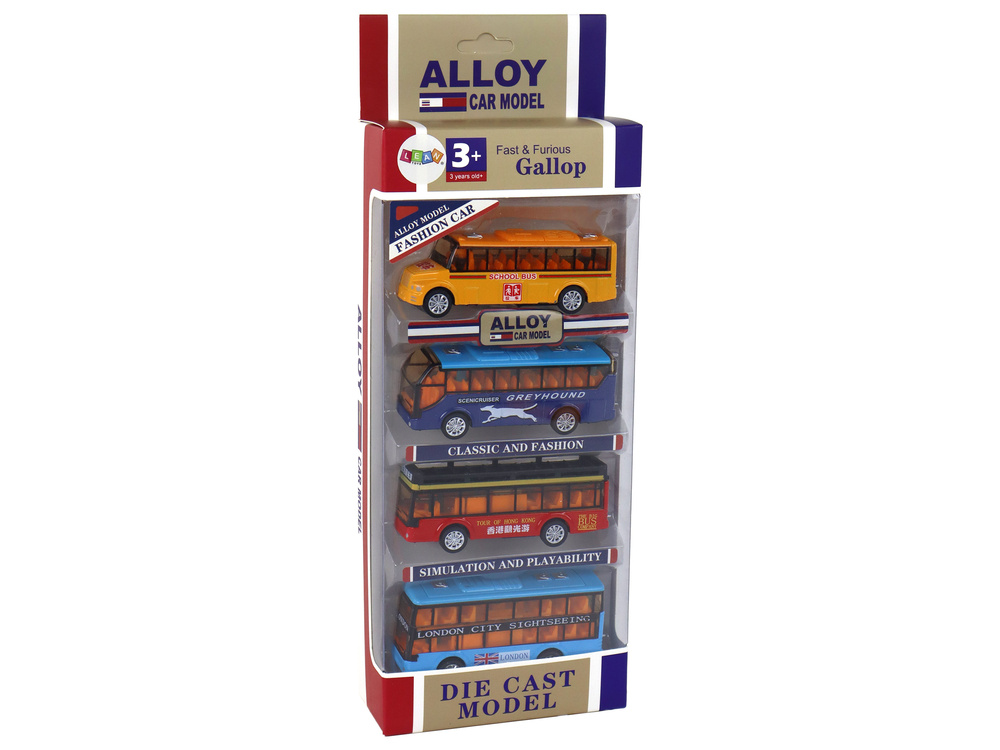 Žaislinių autobusų rinkinys lean toys, 4 vnt.