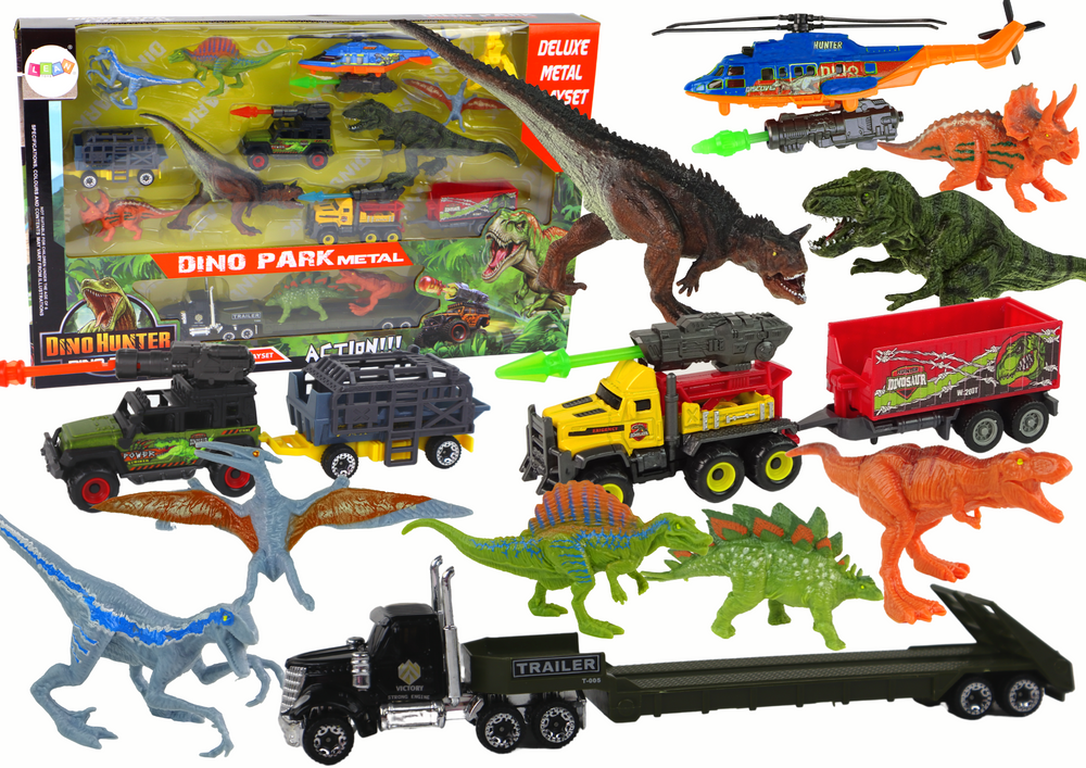 Transporto priemonių rinkinys su dinozaurais lean toys