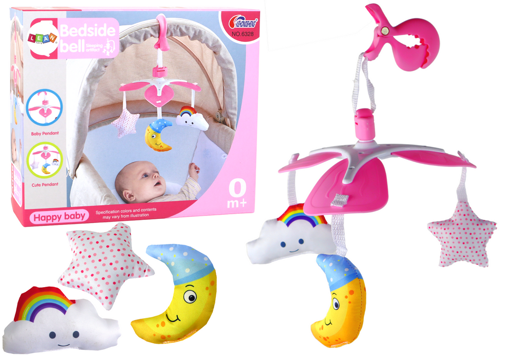 Kūdikių lovos karuselė sky clip lean toys, pink