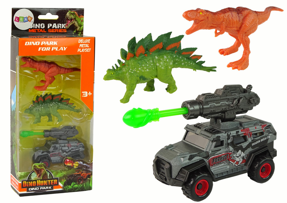 Figūrėlių rinkinys dinozaurai su visureigiu žalia raketa leantoys