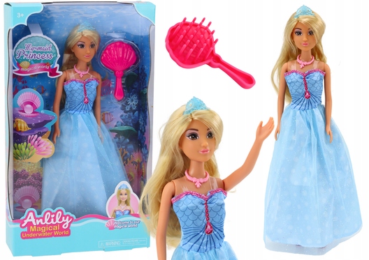 Anlily undinėlė princesė su mėlyna suknele ir šepetėliu