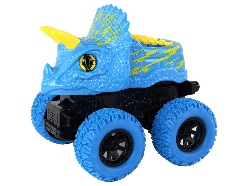 Žaislinis dinozauro automobilis lean toys, mėlynas/geltonas, 13x12x11,5 cm