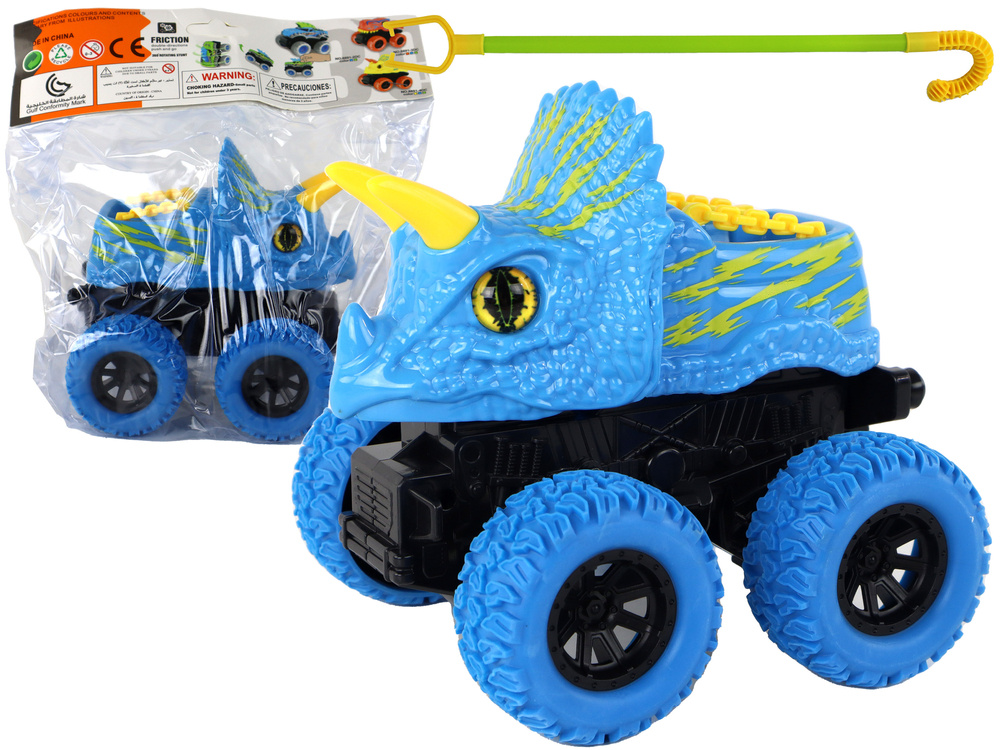 Žaislinis dinozauro automobilis lean toys, mėlynas/geltonas, 13x12x11,5 cm