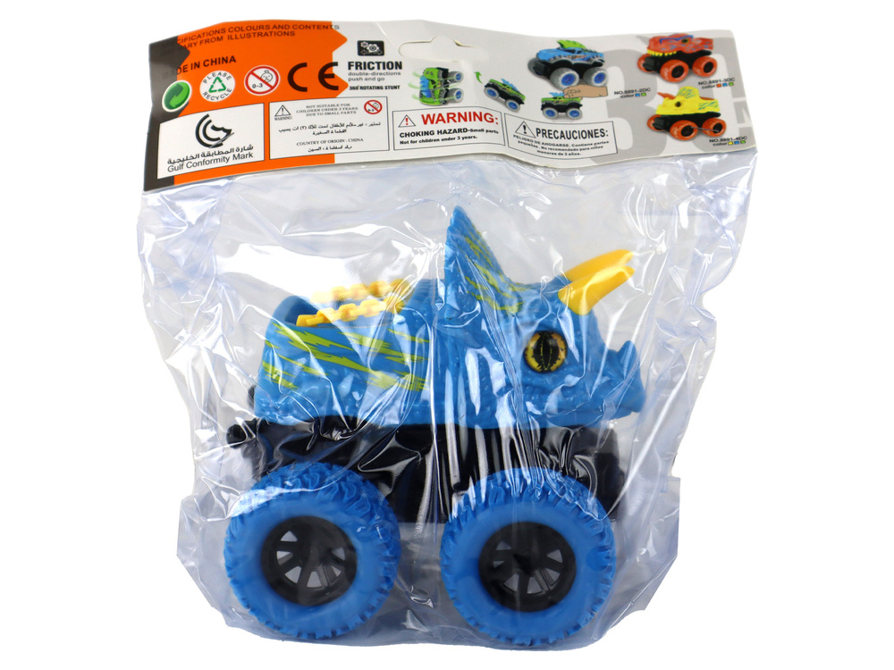 Žaislinis dinozauro automobilis lean toys, mėlynas/geltonas, 13x12x11,5 cm