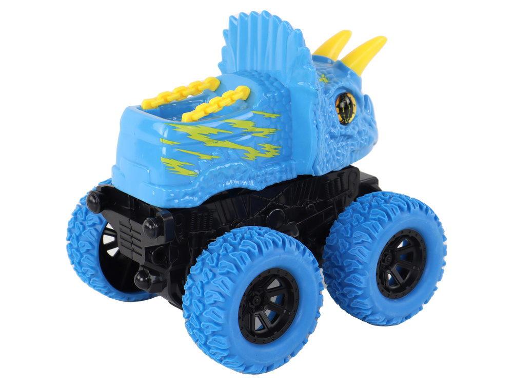 Žaislinis dinozauro automobilis lean toys, mėlynas/geltonas, 13x12x11,5 cm