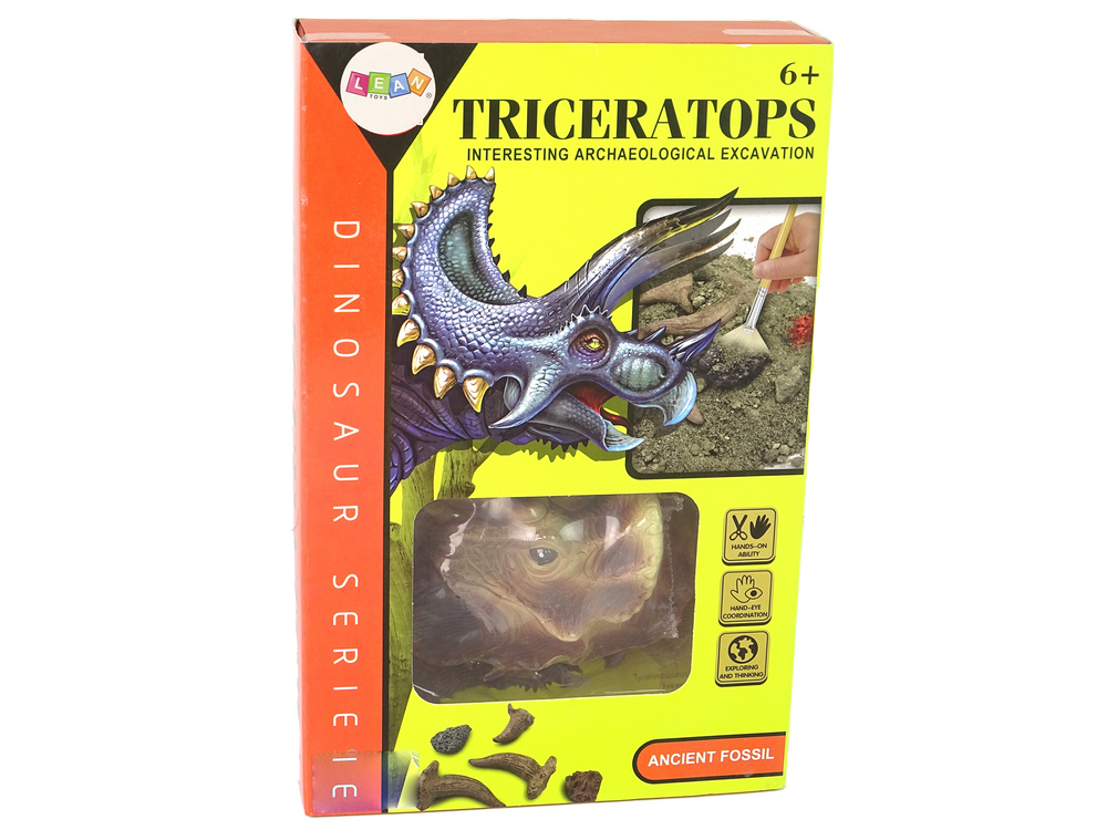 Edukacinis rinkinys dinozaurų kasinėjimai triceratopsas lean toys, 6d.