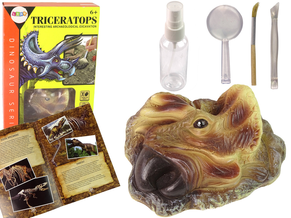 Edukacinis rinkinys dinozaurų kasinėjimai triceratopsas lean toys, 6d.