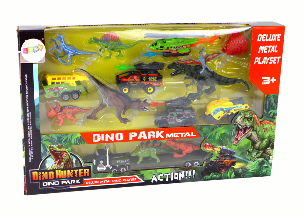Transporto priemonių komplektas su dinozaurais lean toys