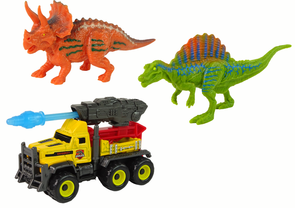 Figūrėlių rinkinys dinozaurai ir raketų automobilis leantoys, geltonas