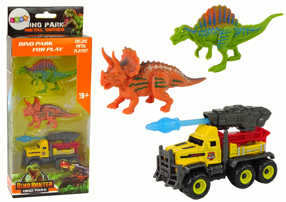Figūrėlių rinkinys dinozaurai ir raketų automobilis leantoys, geltonas