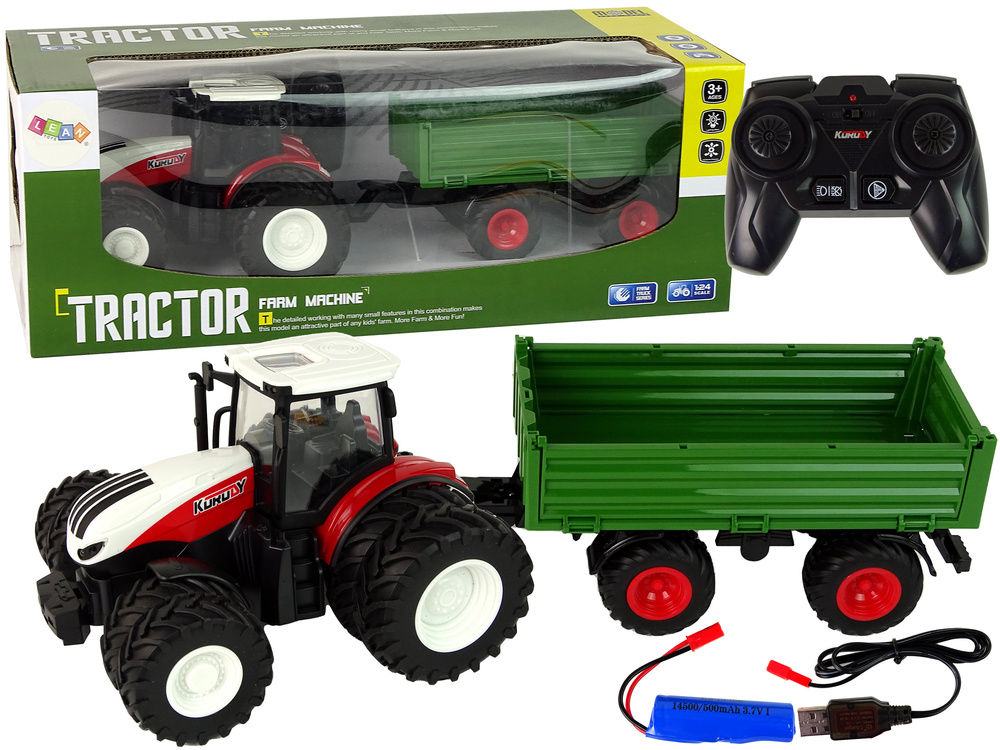 Nuotoliniu būdu valdomas traktorius su priekaba lean toys 1:24