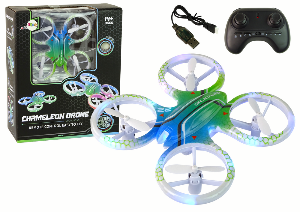 Nuotoliniu būdu valdomas dronas spalvoti žibintai lean toys