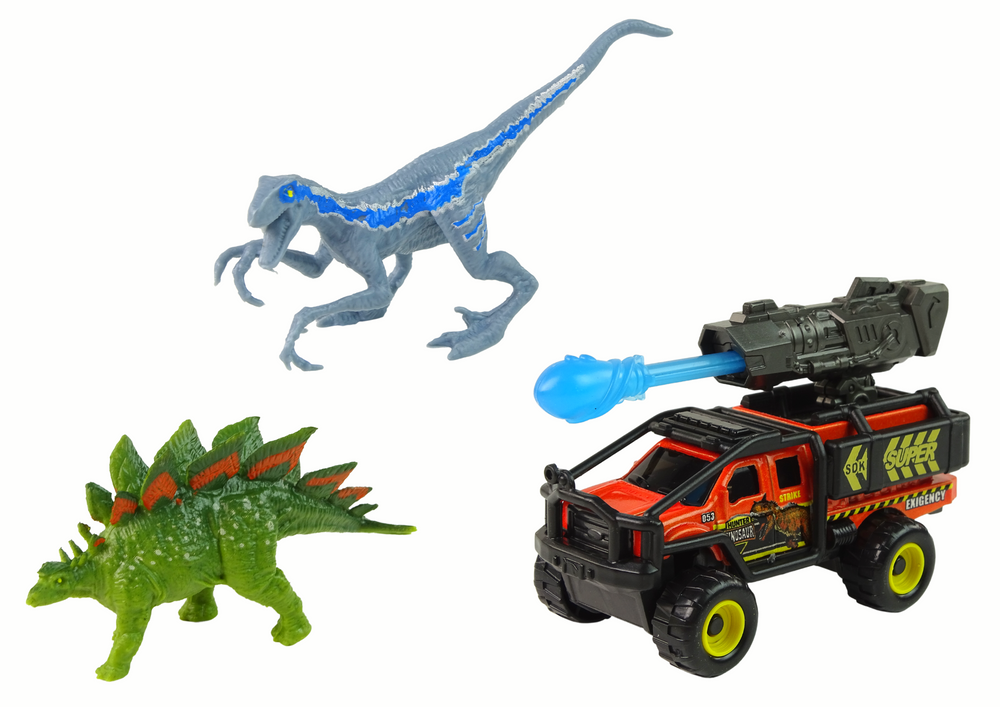 Dinozaurų figūrėlių rinkinys su automobiliu ir raketų paleidykla