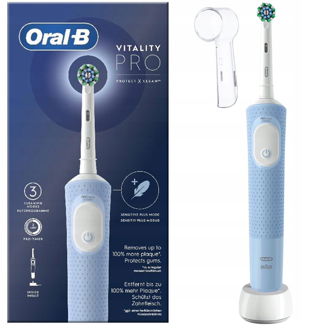 "Oral-B Vitality Pro D103 Blue" dantų šepetėlis ir dangtelis