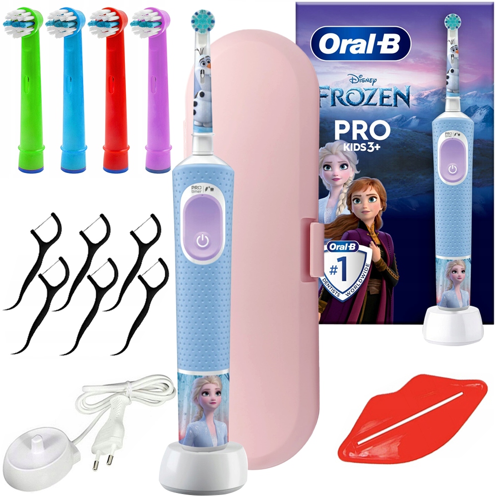 "Oral-B Vitality Pro D103" užšaldytas dantų šepetėlis + 4x EB-10A Color pakaitiniai antgaliai + nelips rožinis dėklas