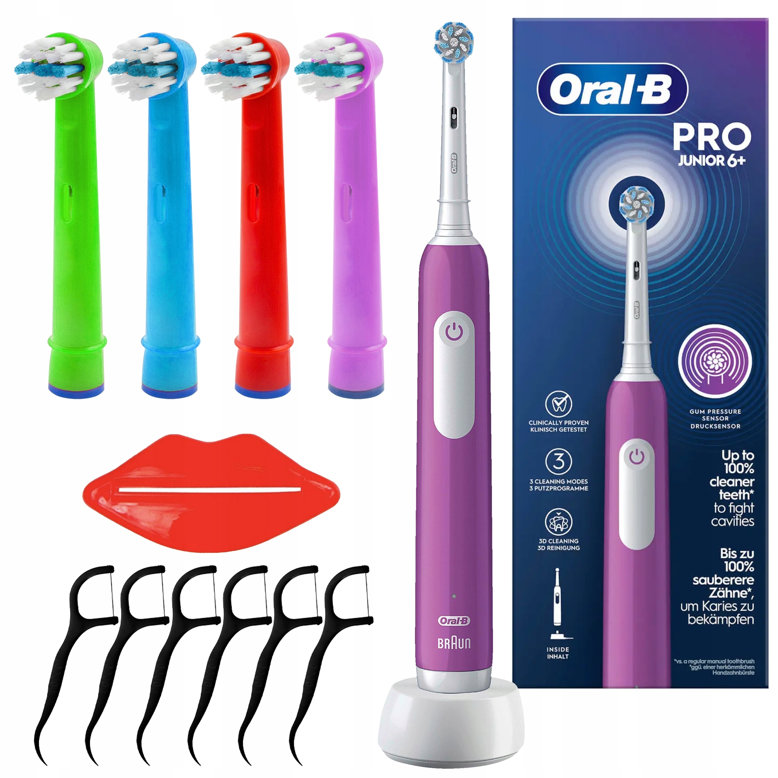 "Oral-b Junior Pro Violet" dantų šepetėlis + 4x EB-10A Color pakaitinis antgalis