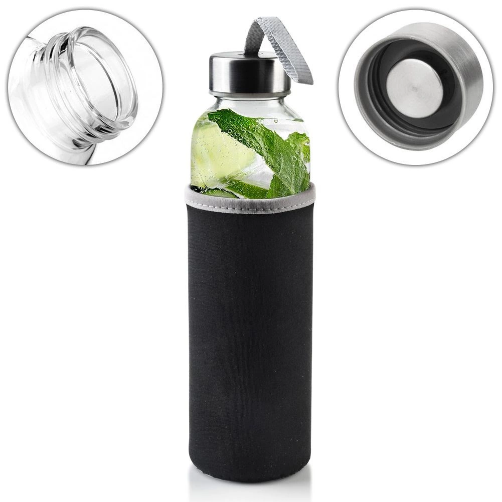 Stiklinis butelis su neopreno dėklu 490 ml