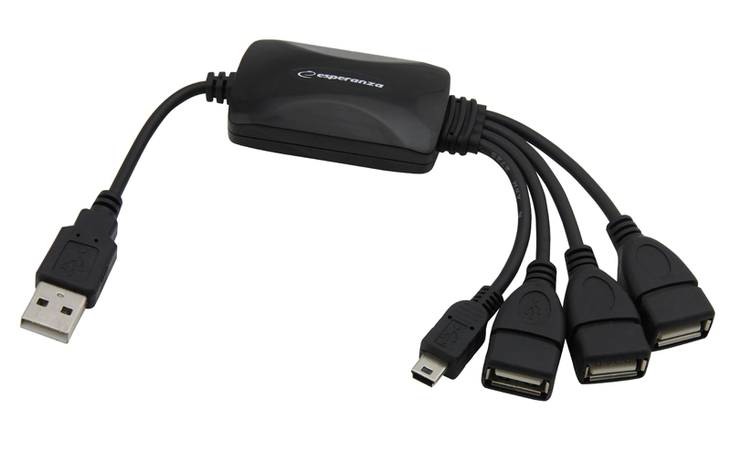 Esperanza ea114 šakotuvas 4 jungtys usb2.0 - 3 x usb, 1 x miniusb.
