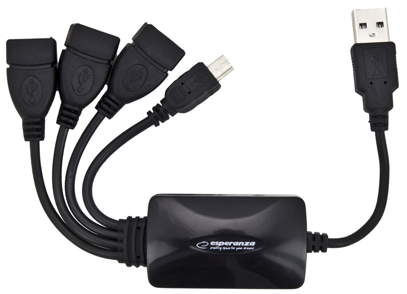 Esperanza ea114 šakotuvas 4 jungtys usb2.0 - 3 x usb, 1 x miniusb.