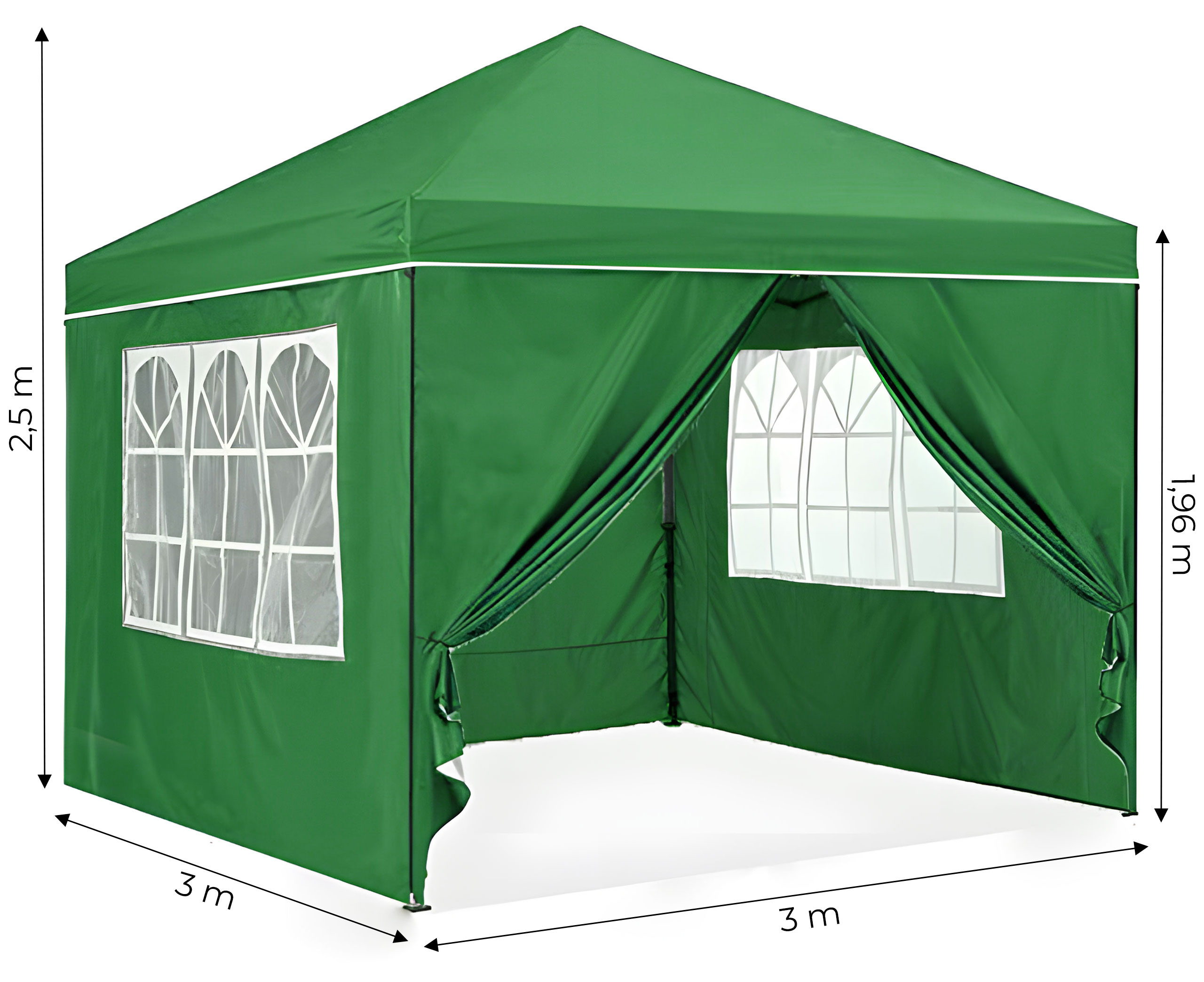 Sodo palapinė 3x3m. žalia + 4 sienos