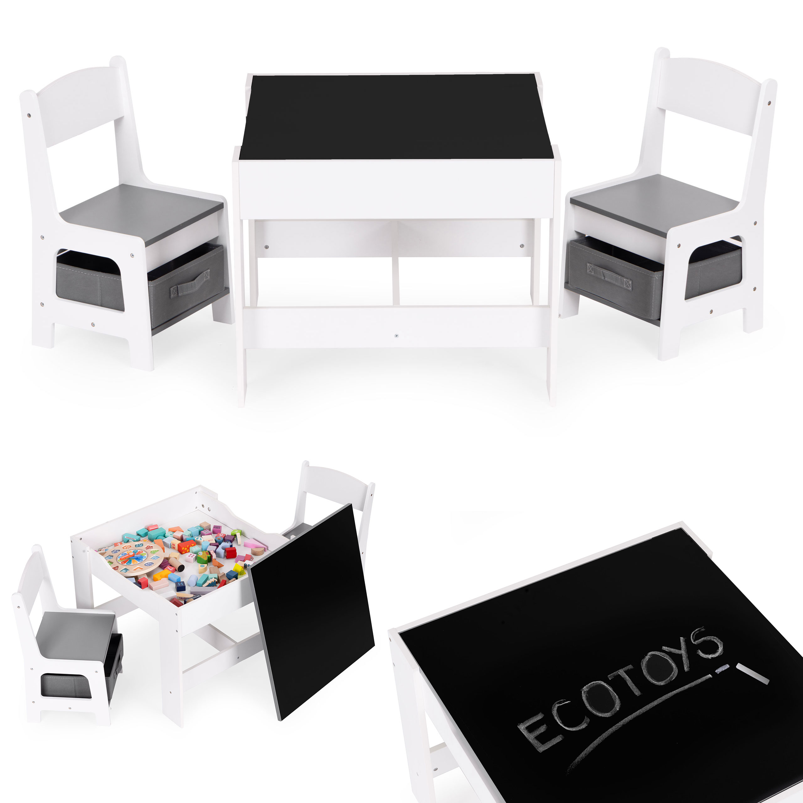 Vaikiškų baldų komplektas: stalas + 2 kėdės, ecotoys kreidinė lenta