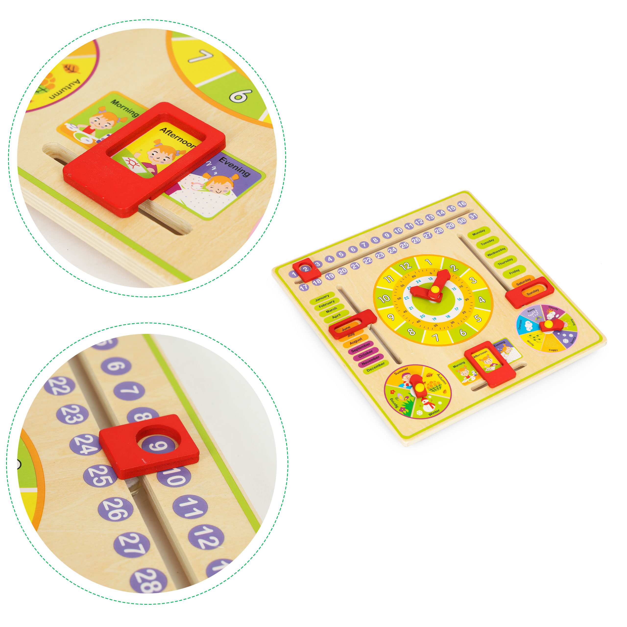 Ecotoys medinė edukacinė lenta su laikrodžiu ir kalendoriumi