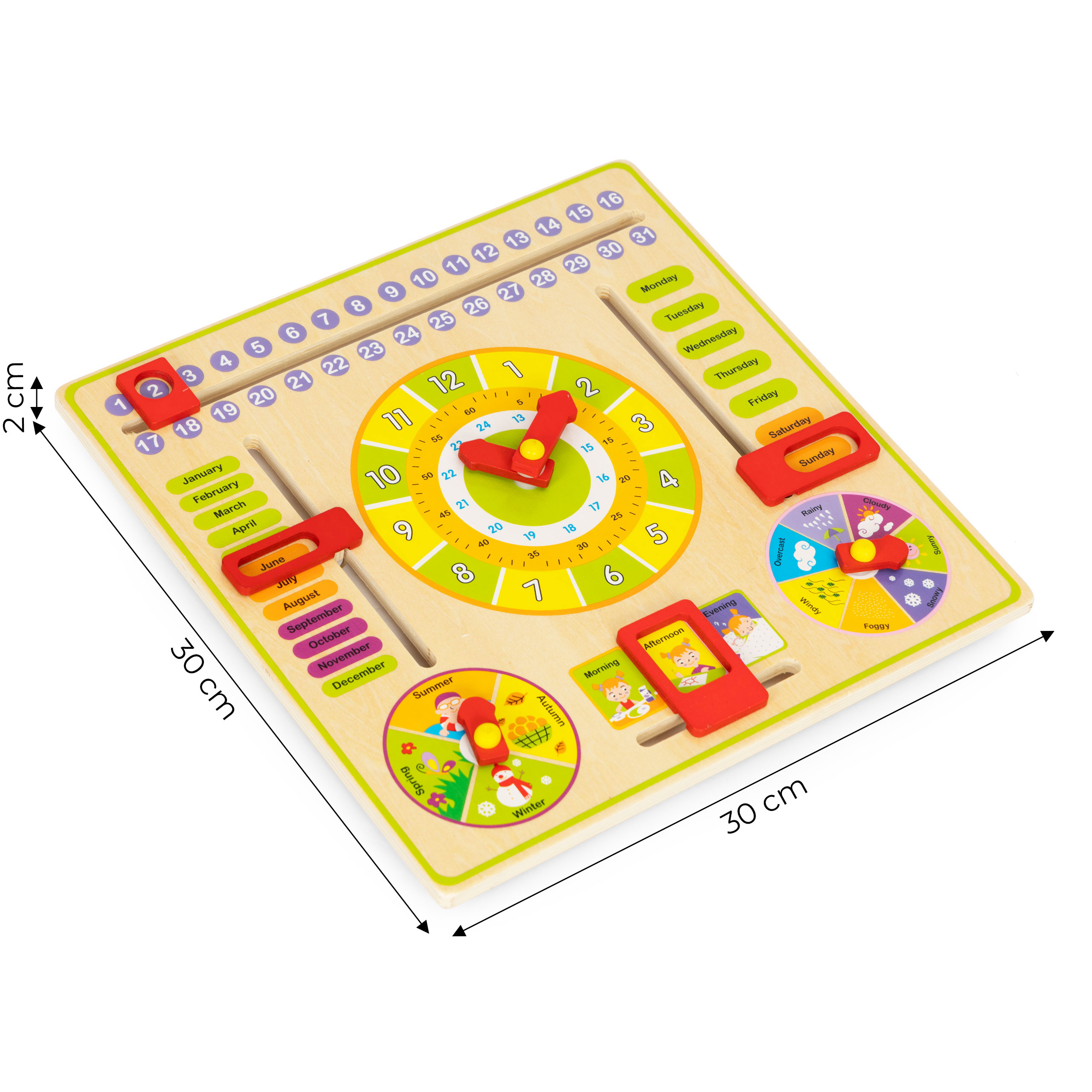 Ecotoys medinė edukacinė lenta su laikrodžiu ir kalendoriumi