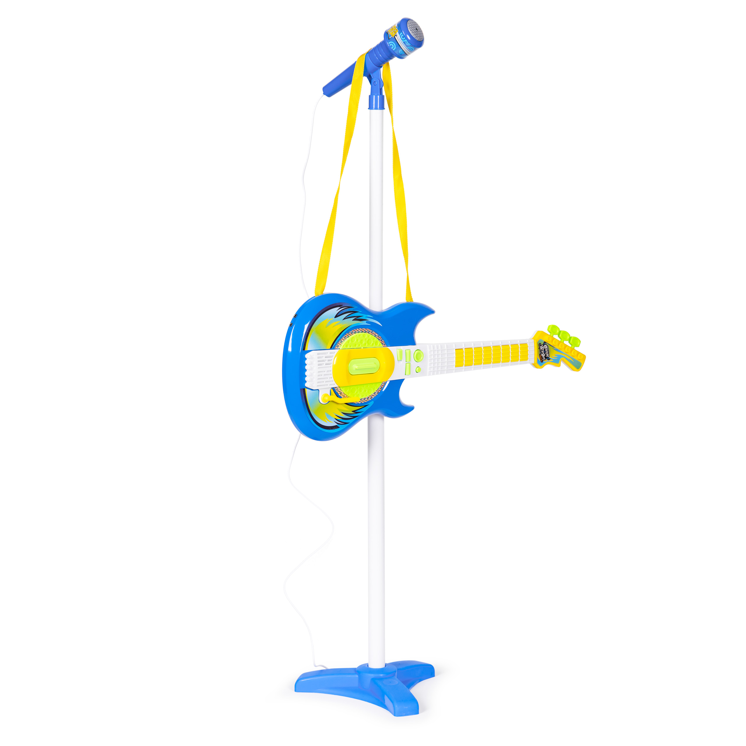 Elektrinė gitara ir mikrofonas su standu