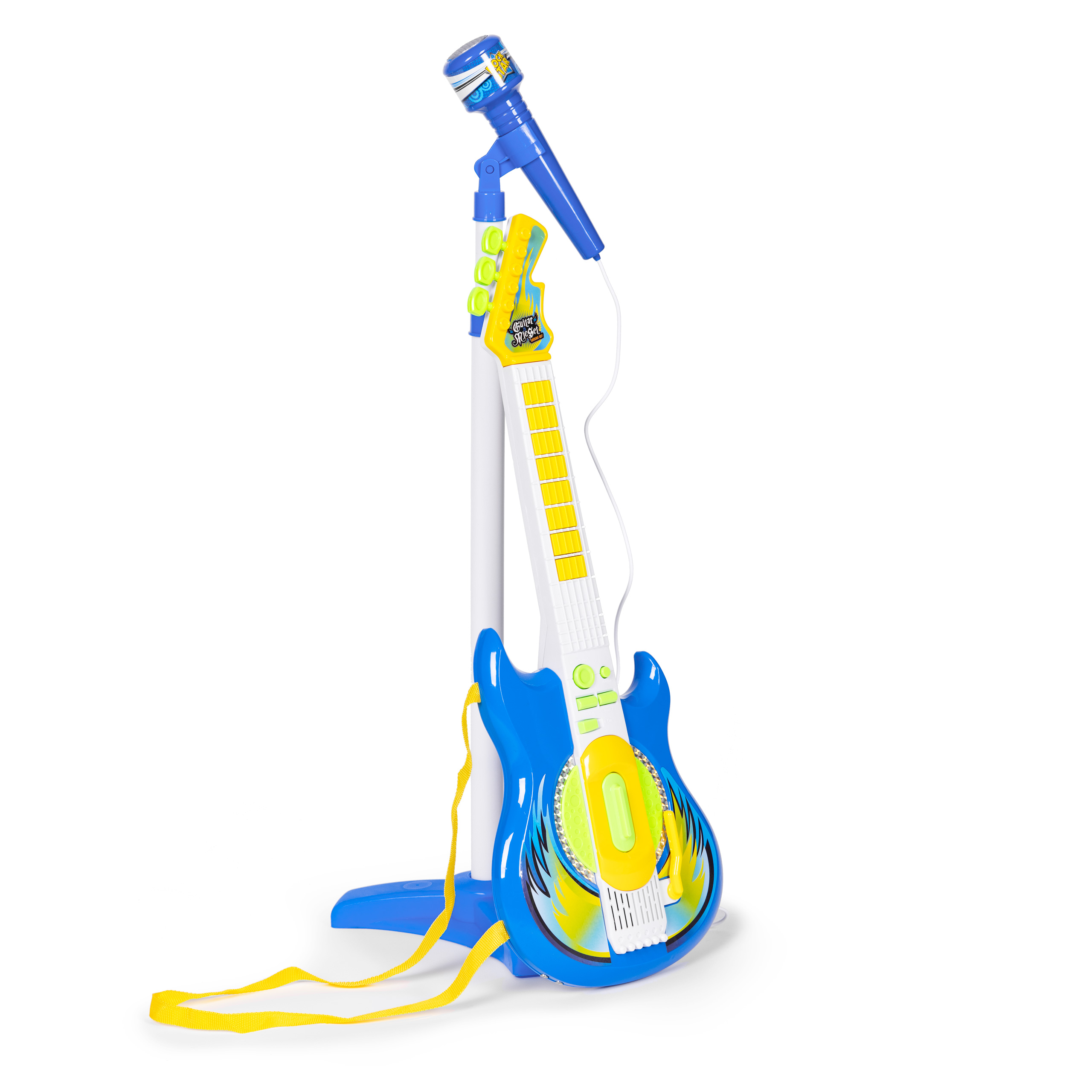 Elektrinė gitara ir mikrofonas su standu