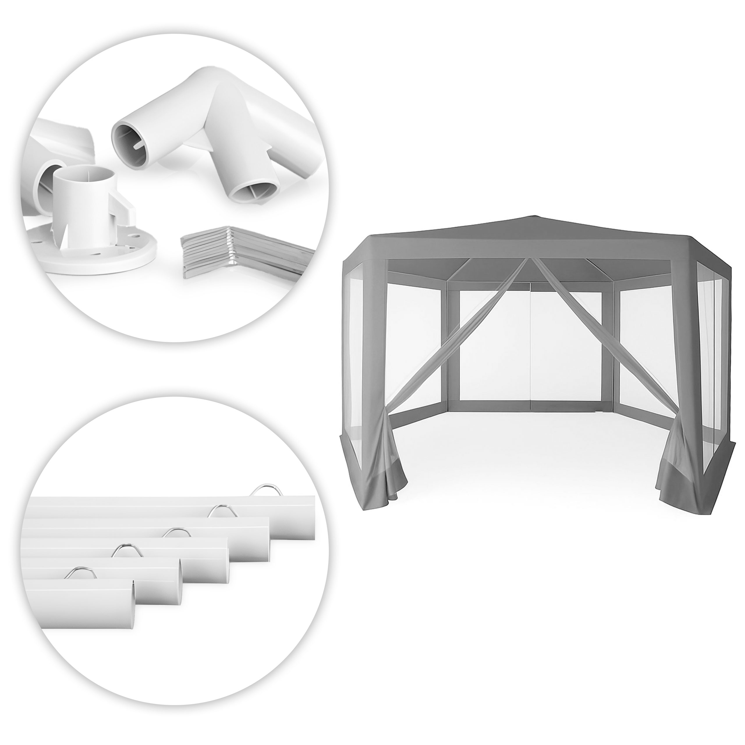 Pilkas sodo paviljonas su tinkleliu 2x2x2 m
