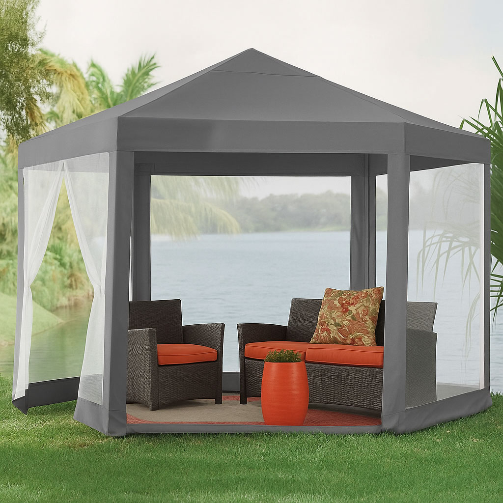 Pilkas sodo paviljonas su tinkleliu 2x2x2 m